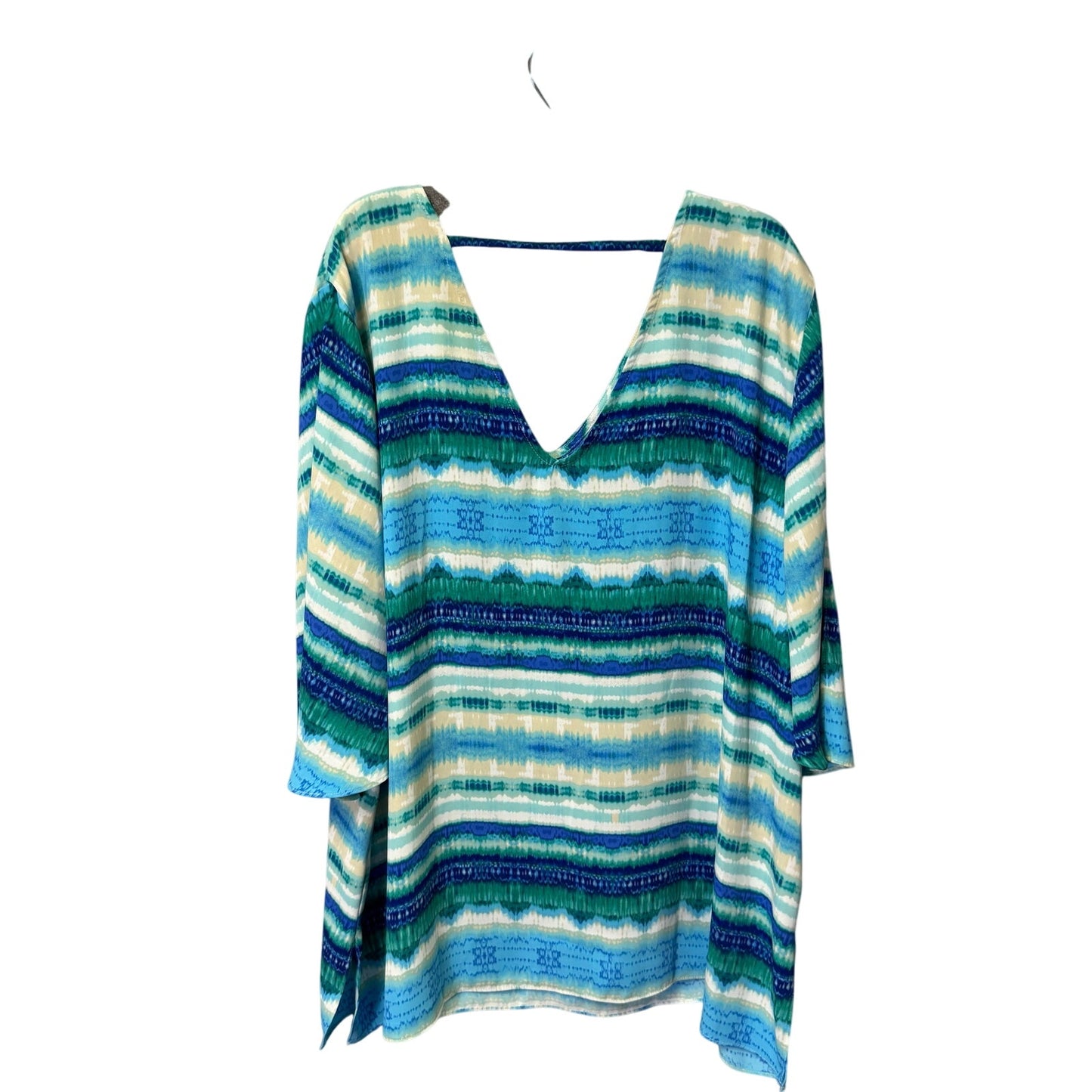 Chico's Blue Multi Stripe Print Flowy Cut Out Sleeve V Neck Top Womens 20