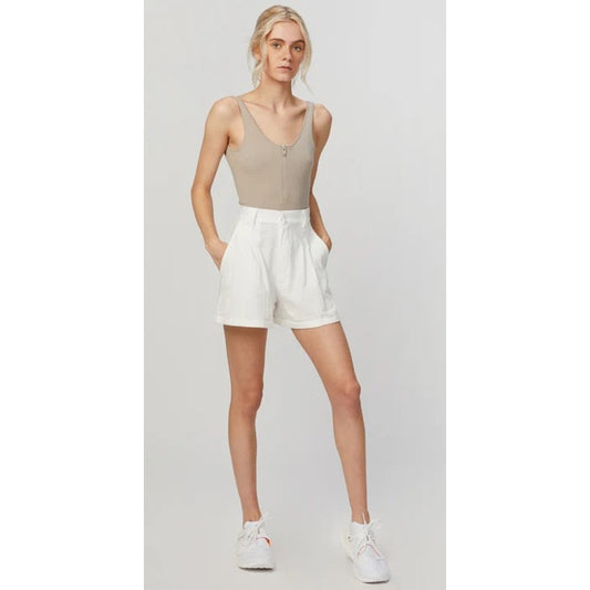 NWT Paradised White High Waisted Pleated Relaxed Cotton Shorts Womens Small