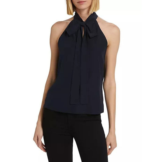 NWT Nili Lotan Dark Navy Sleeveless Zelie Silk Tie Halter Neck Top Womens 0