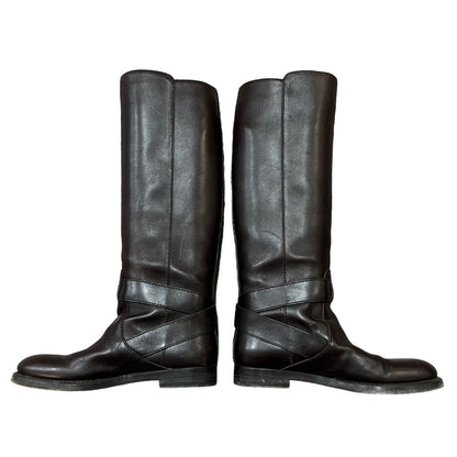 GUCCI Brown Leather Gold Harness Pull On Riding Boots 6.5