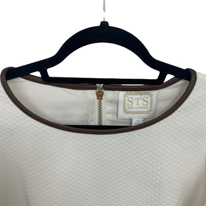 Sail to Sable Ivory Quilted Bell Sleeve Top Brown Faux Leather Trim Size Small