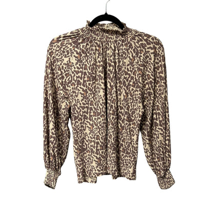 Nation LTD Antique Leopard Melanie Long Sleeve Smocked Peasant Top Womens Small