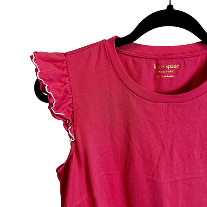 Kate Spade New York Pink Ruffle Sleeve Crewneck Cotton Peplum Tee Womens Medium