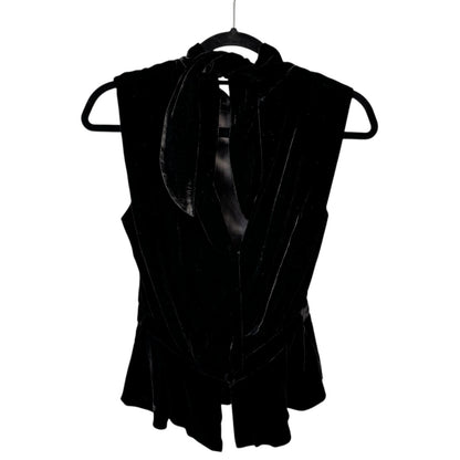 NWT Saloni Black Sleeveless High Neck Fleur Velvet Rose Applique Top Womens 6