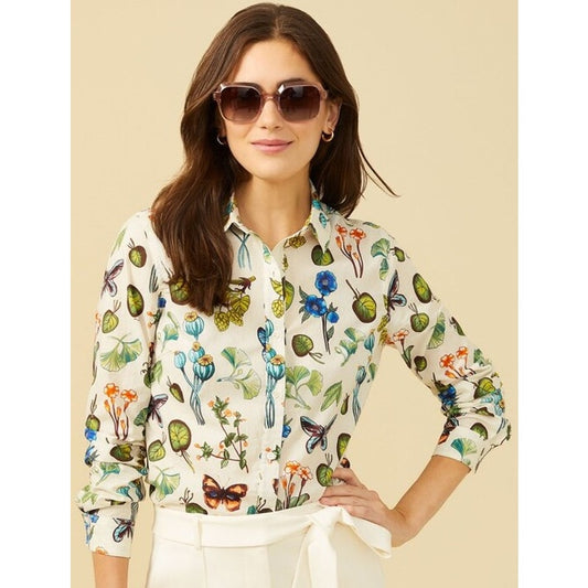 J. McLaughlin Button Up Lois Shirt Mini Greenhouse Botanical Floral Print Medium