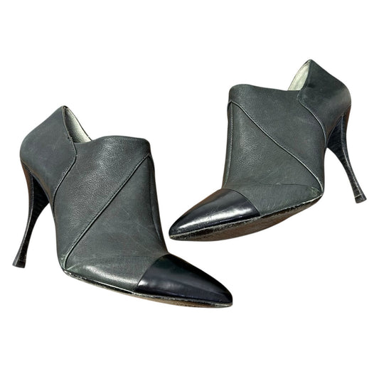 Tory Burch Charcoal Black Leather Lorelei Pointed Toe Side Zip Booties Womens 9