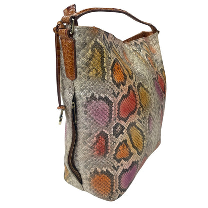 Brahmin Pink Orange Yellow Snakeskin Embossed Leather Isabella Shoulder Handbag