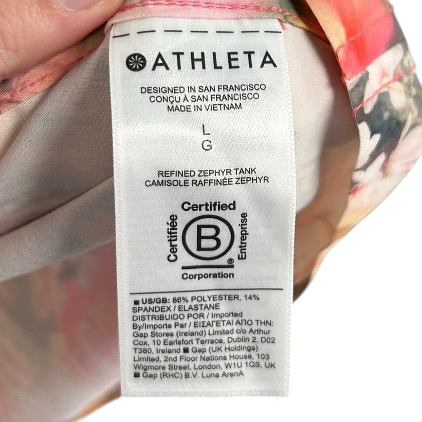 NWT Athleta Bloom Spring Pink Floral Print Refined Zephyr Tank Top Womens Large