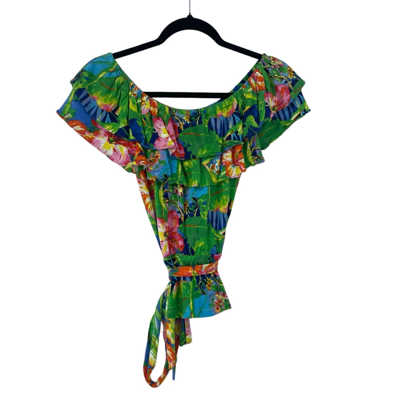 Lauren Ralph Lauren Floral Jersey Off The Shoulder Tie Front Top Womens Small