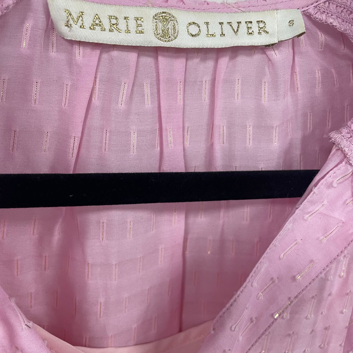 Marie Oliver Smocked Long Sleeve Tie Neck Layered Silk Blend Top Pink Size Small