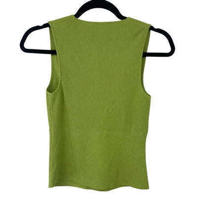 Y2K Cyrus V Neck Sleeveless Ribbed Knit Low Cut Tank Top Green Size Petite Small