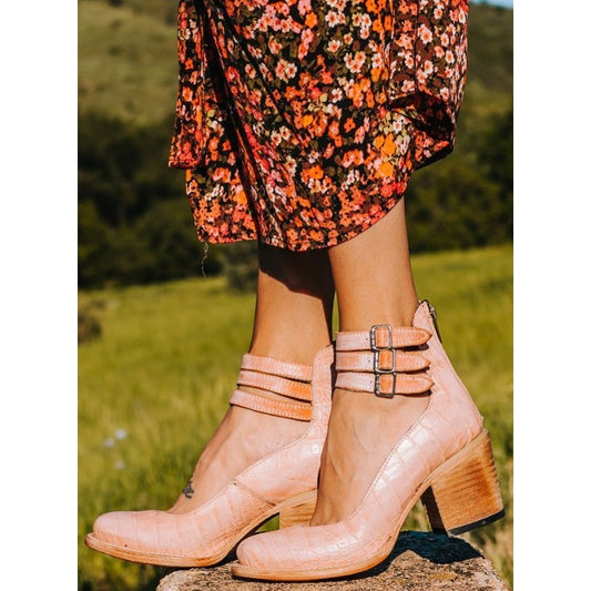 Freebird Randi Gladiator Ankle Strap Heels in Pink Croco Leather Womens Size 7