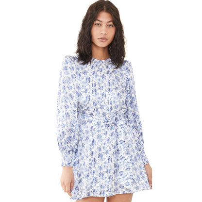 NWT Alice + Olivia Blue White Forget Me Not Antique Floral Molli Dress Womens 4