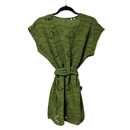 NWT Despi Green Eyelet Short Sleeve Belted Cover Up Top Womens Size Small