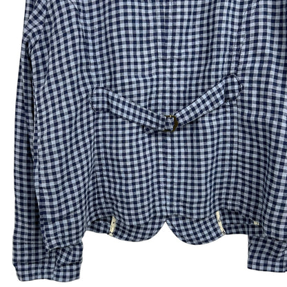 Sundance Navy Blue Gingham Button Front Linen Ziri Blazer Womens Medium