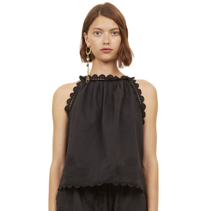 NWT Ulla Johnson Black Noir Embroidered Lace Sleeveless June Tank Top Womens 2
