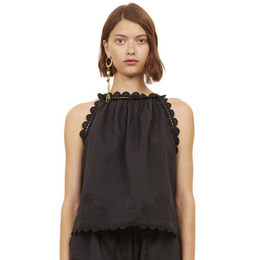 NWT Ulla Johnson Black Noir Embroidered Lace Sleeveless June Tank Top Womens 2