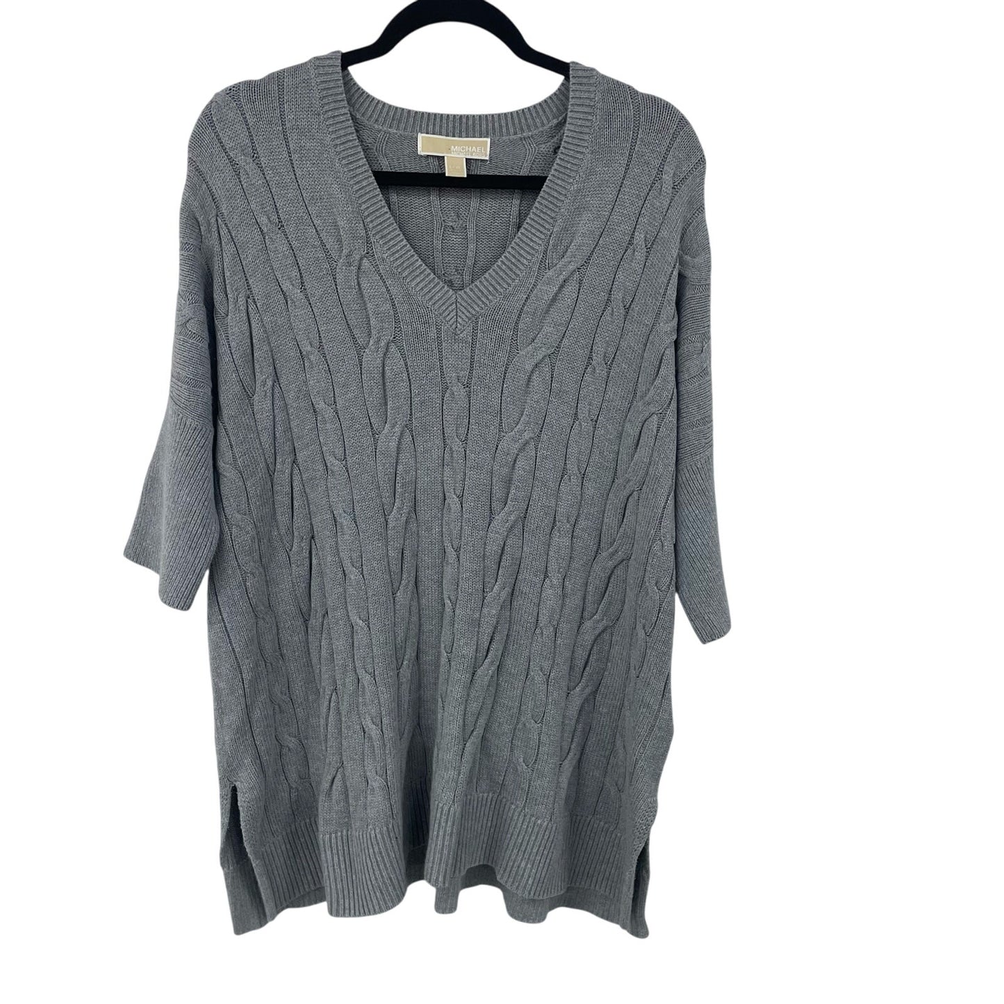 Michael Michael Kors Gray Cable Knit Short Sleeve Pullover Sweater Large / XL