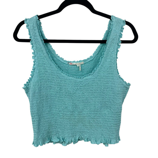 Anthropologie Floreat Smocked Ruffle Cropped Tank Top Light Blue Womens Large