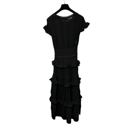 NWT Chanel Black Fond De Robe Short Sleeve Tiered Maxi Dress Womens 36 / US 4