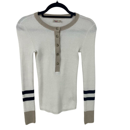 Faherty Mikki Striped Ribbed Knit Henley In Vintage Varsity Womens Size XS