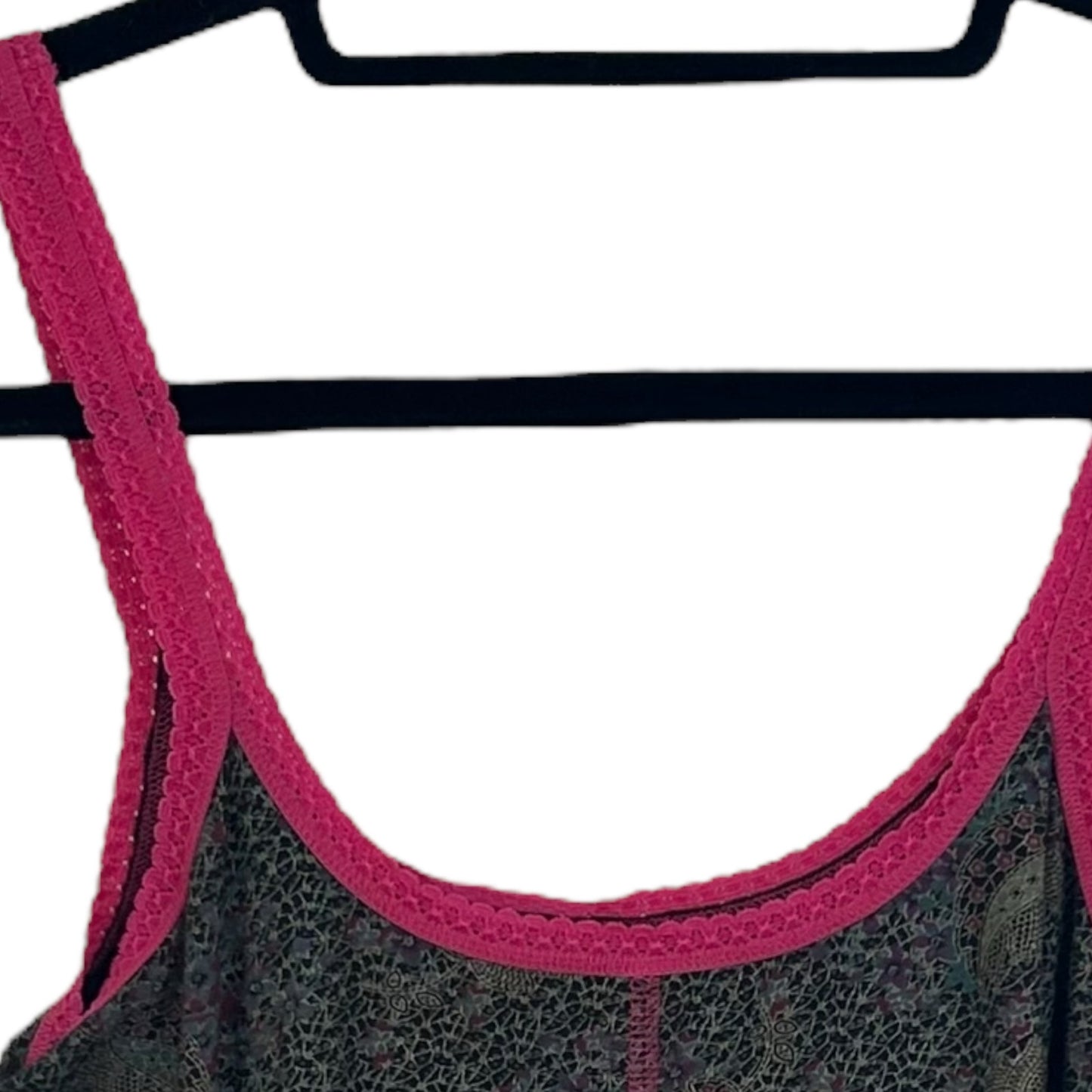 Free People Y2K Multi Leaf Print Pink Lace Trim Tank Top Cami Womens Medium