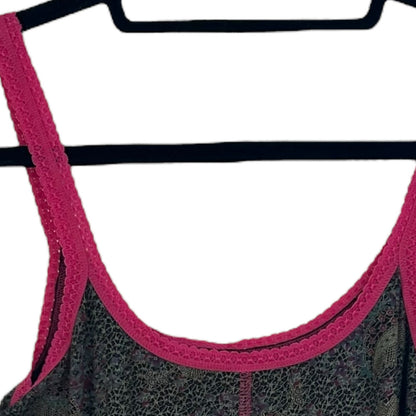 Free People Y2K Multi Leaf Print Pink Lace Trim Tank Top Cami Womens Medium