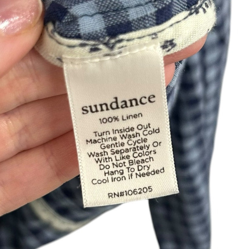 Sundance Navy Blue Gingham Button Front Linen Ziri Blazer Womens Medium