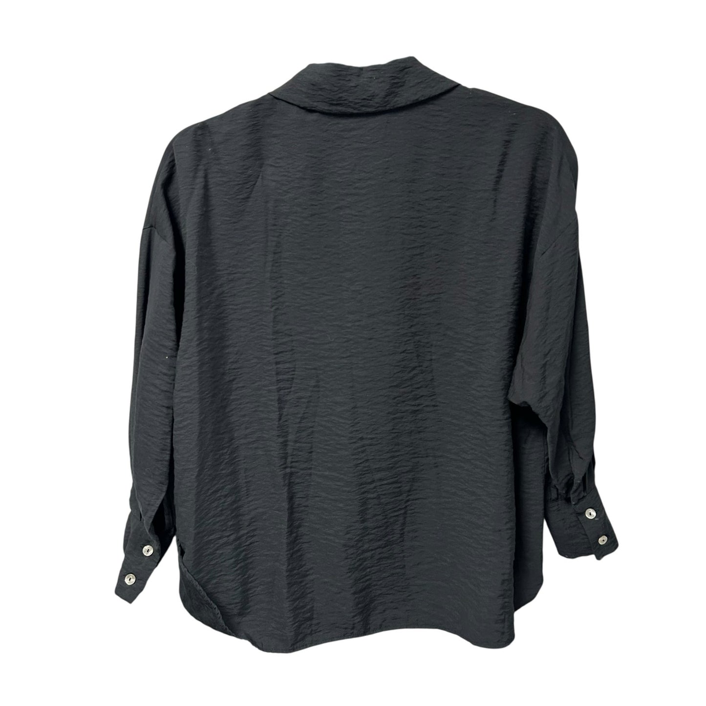 Anthropologie Black The Dylon Long-Sleeve Wide-Placket Collared Top Womens XXS