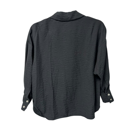 Anthropologie Black The Dylon Long-Sleeve Wide-Placket Collared Top Womens XXS