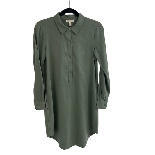 Eileen Fisher Organic Cotton Long Sleeve Light Green Twill Shirt Dress Size XXS