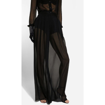 NWT Dolce & Gabbana Black High Rise Silk Chiffon Wide Leg Pants Womens 0