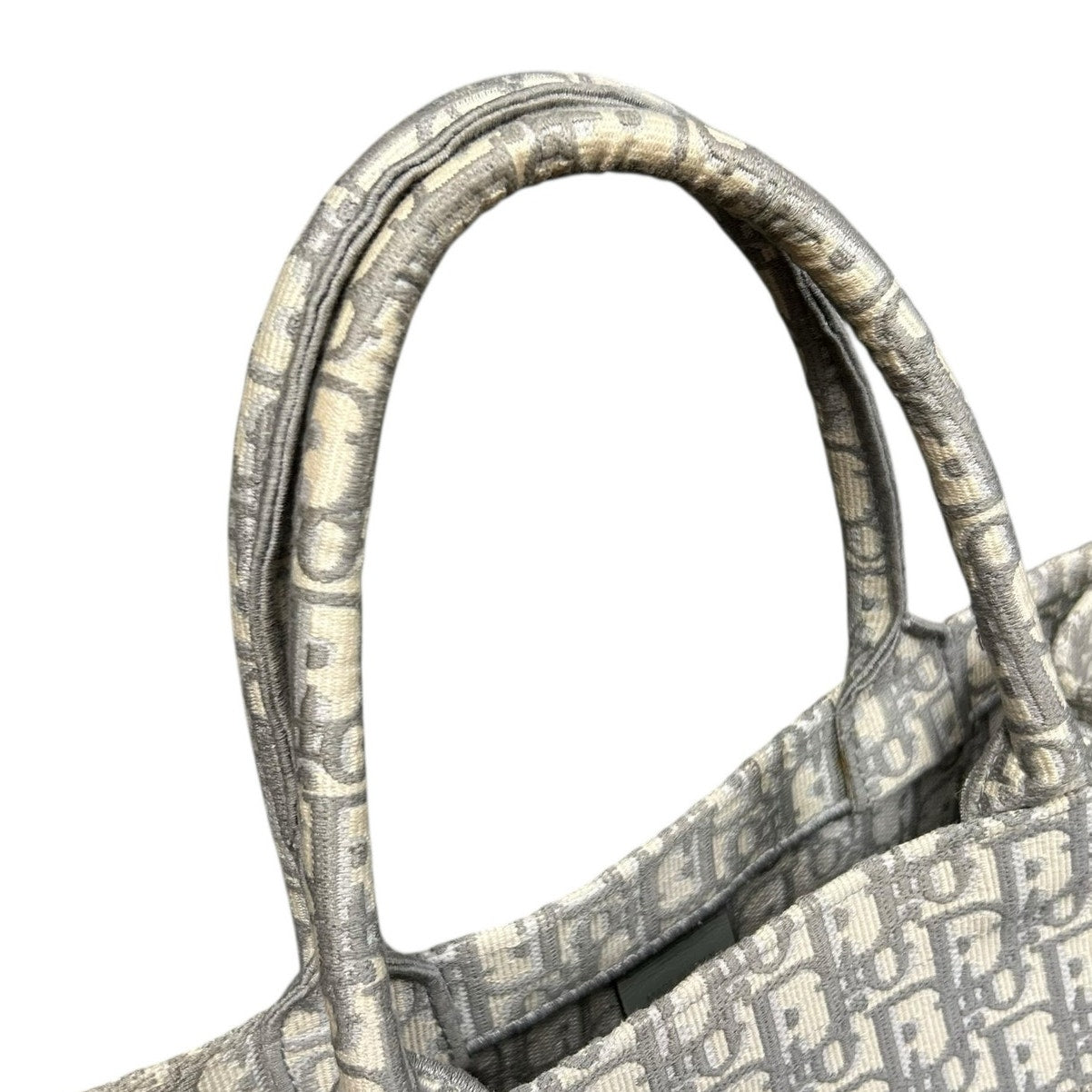 Christian Dior Grey White Oblique Embroidery Double Handle Medium Book Tote