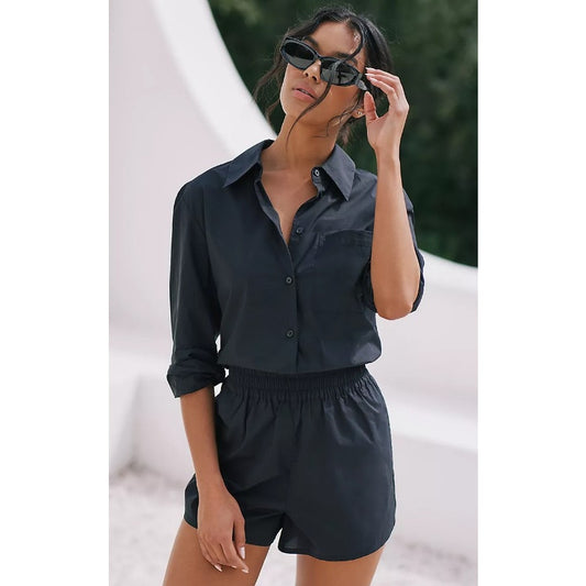 NWT Sundays Black Long Sleeve Button Down Cotton Lottie Romper Womens X-Small