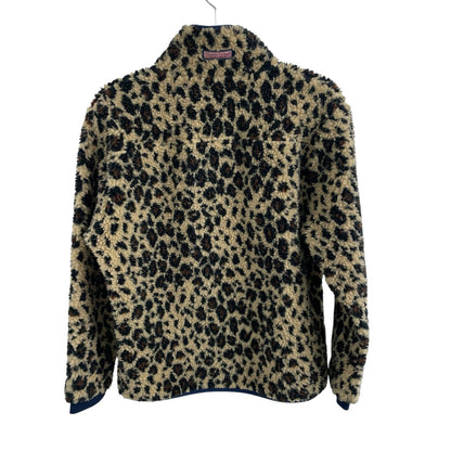 Vineyard Vines Leopard Print Super Sherpa Pullover Half Zip Womens Medium