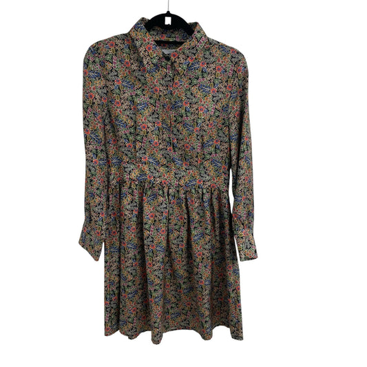 La Roque 100% Silk Long Sleeve Button Up Collared Dress Multicolor Floral Medium