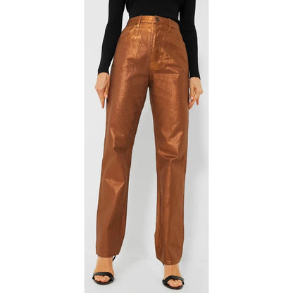 Veronica Beard Jeans Daniela Straight Leg High Rise Bronze Metallic Pant Size 32