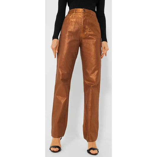 Veronica Beard Jeans Daniela Straight Leg High Rise Bronze Metallic Pant Size 32