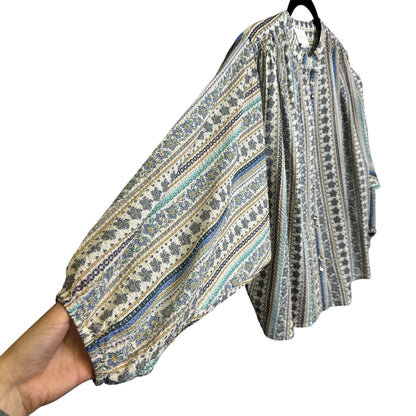 Sundays Multi Color Floral Balloon Sleeve Button Front Blouse Womens Medium