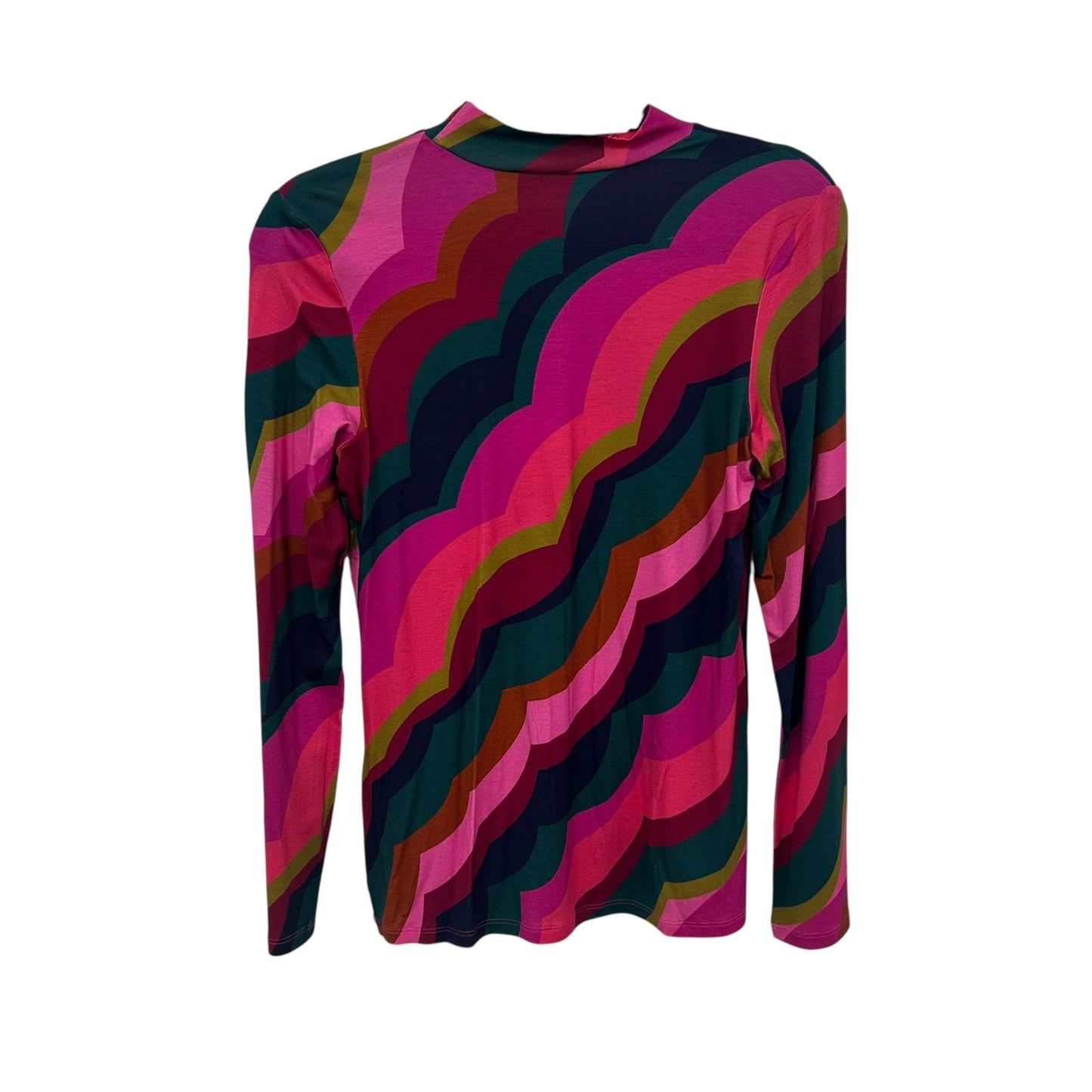 NWT Trina Turk Multi Scallop Print Long Sleeve Mock Neck Pierce Top Womens Small