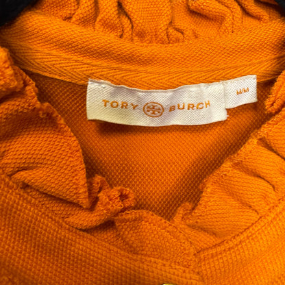 Tory Burch Red Short Sleeve Ruffle Neck Half Placket Lidia Polo Womens Medium