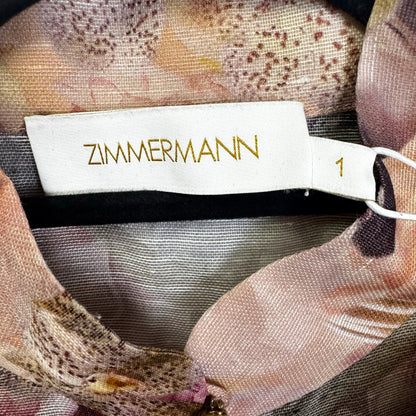 NWT Zimmermann Blush Dancer Floral Long Sleeve Silk Linen Blouse Womens 1 / US 6