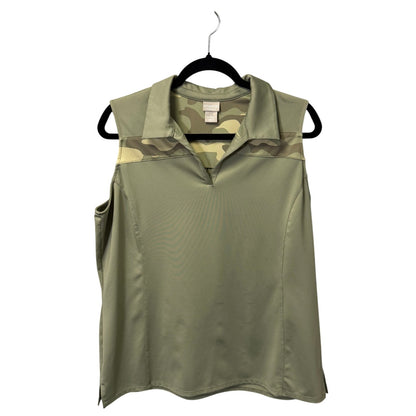 Chico's Green Camouflage Sleeveless Collared V Neck Side Slit Tank Top Womens 12