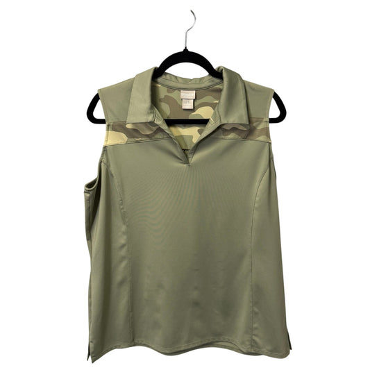Chico's Green Camouflage Sleeveless Collared V Neck Side Slit Tank Top Womens 12