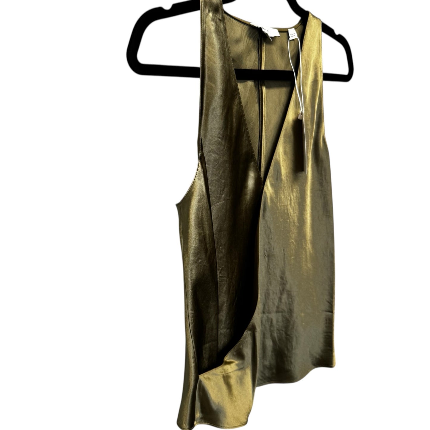 NWT Vince Earthly Green Sleeveless Surplice Neck Satin Tank Top Womens X-Small