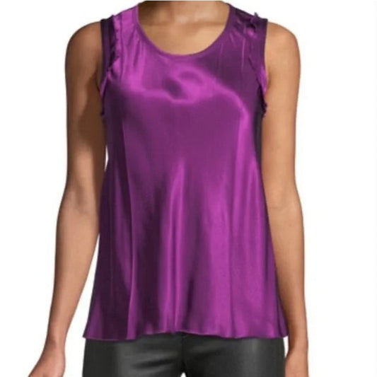 NWT Helmut Lang Purple Sleeveless Ruffle Trim Crewneck Tank Top Womens 4