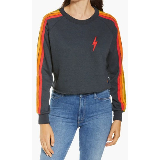Aviator Nation Bolt Crop Sweatshirt Rainbow Multicolor Striped Sleeves Small