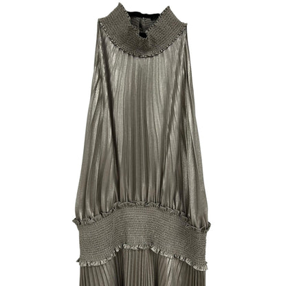 A.L.C. Metallic Antique Gold Renzo Pleated Sleeveless Midi Dress Womens 2