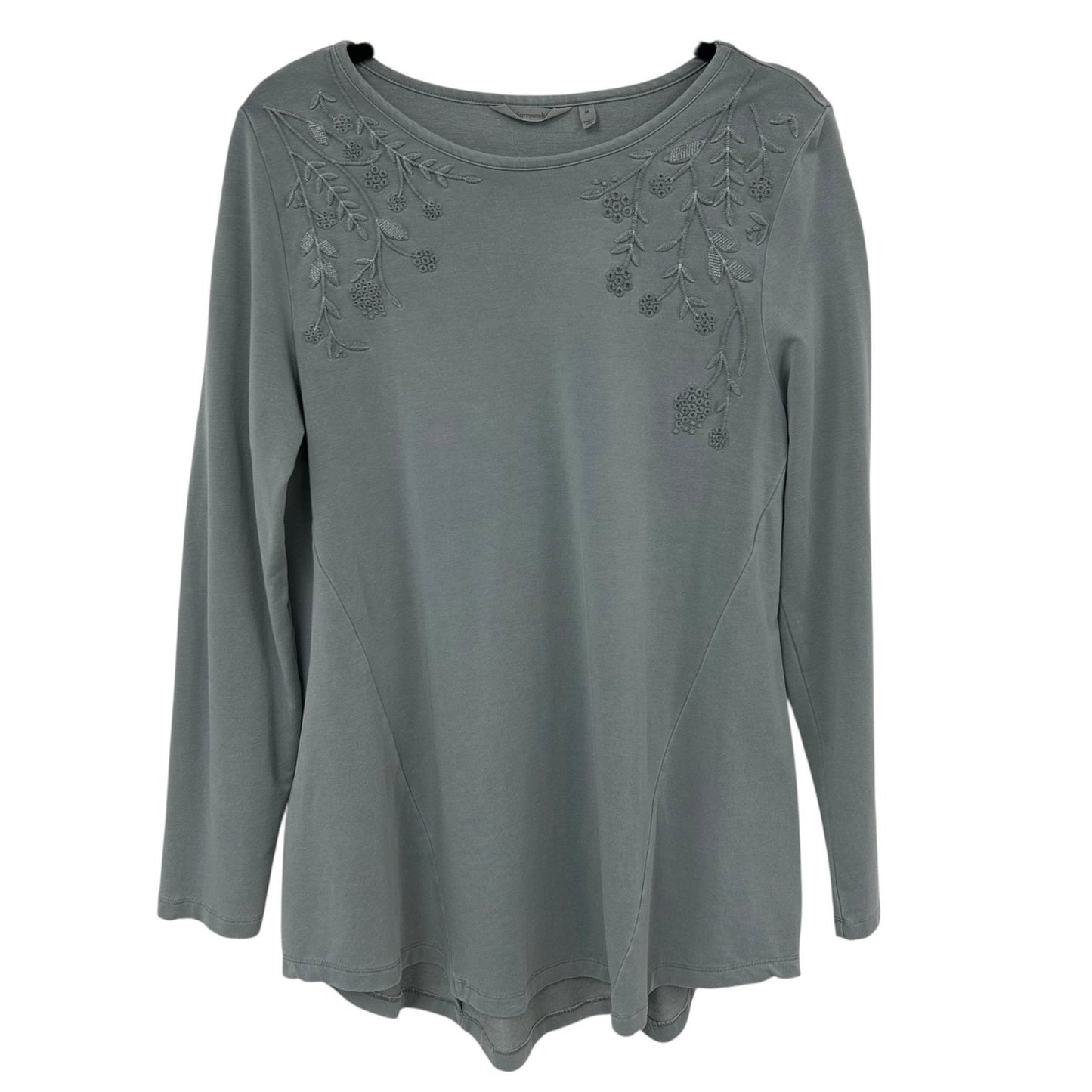 Soft Surroundings Gray Floral Embroidered Long Sleeve Tunic Top Womens Medium
