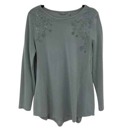 Soft Surroundings Gray Floral Embroidered Long Sleeve Tunic Top Womens Medium